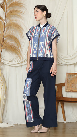 BLUE TRIBAL PATCH IKAT PANTS