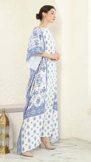 Blue White Songket Short Sleeve Kaftan