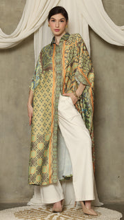 Green Orange Flower Button Kaftan