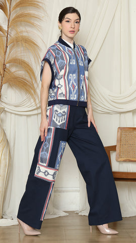 BLUE TRIBAL PATCH IKAT PANTS