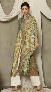 Green Orange Flower Button Kaftan