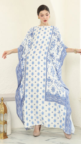 Blue White Songket Short Sleeve Kaftan