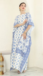 Blue White Songket Short Sleeve Kaftan