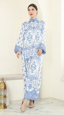 Blue White Songket Long Dress