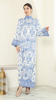 Blue White Songket Long Dress