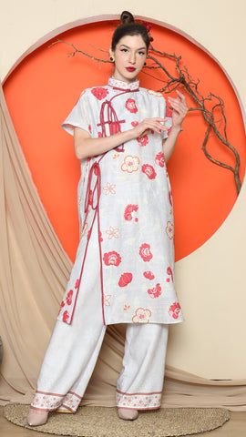 GREY ORIENTAL FLORAL CHONGSAM