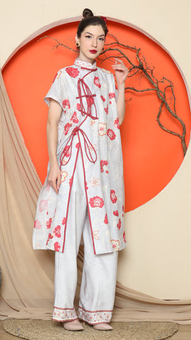 GREY ORIENTAL FLORAL CHONGSAM