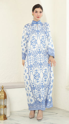 Blue White Songket Long Dress