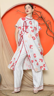 GREY ORIENTAL FLORAL CHONGSAM