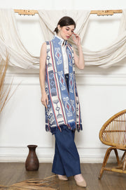 Blue Tribal Ikat Vest with fringes