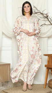 White Ikat Gold Long Sleeve Kaftan