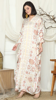 White Ikat Gold Long Sleeve Kaftan