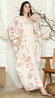 White Ikat Gold Long Sleeve Kaftan