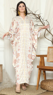 White Ikat Gold Long Sleeve Kaftan