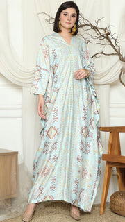 Aqua Ikat Gold Long Sleeve Kaftan