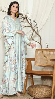 Aqua Ikat Gold Long Sleeve Kaftan