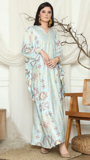 Aqua Ikat Gold Long Sleeve Kaftan