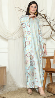 Aqua Ikat Gold Long Sleeve Kaftan