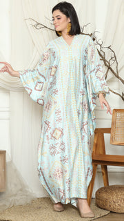 Aqua Ikat Gold Long Sleeve Kaftan