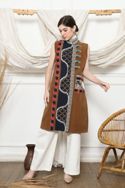 Mustard Handwoven Ikat Chongsam Vest