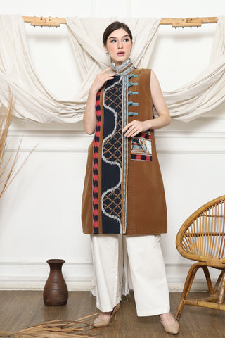 Mustard Handwoven Ikat Chongsam Vest