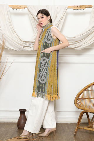 Mustard Ikat Vest with fringes