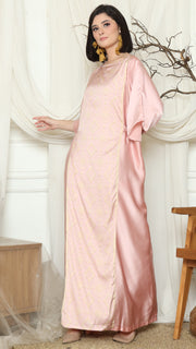 Dusty Pink Short Sleeve Plain Songket Kaftan