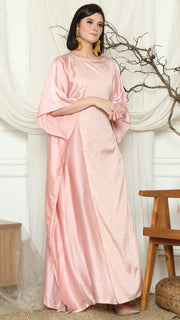 Dusty Pink Short Sleeve Plain Songket Kaftan