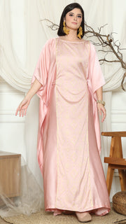 Dusty Pink Short Sleeve Plain Songket Kaftan