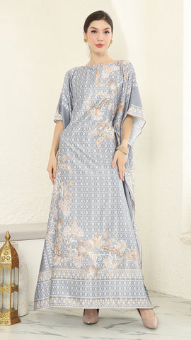 Grey Flower Short Kaftan