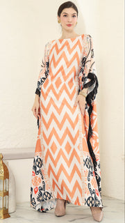 Coral Stripe Fringe Short Kaftan