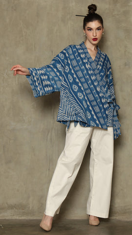 BLUE OVERSIZED IKAT KIMONO OUTER