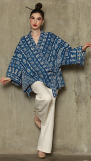 BLUE OVERSIZED IKAT KIMONO OUTER