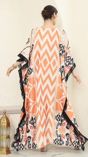 Coral Stripe Fringe Short Kaftan