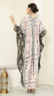 Pink Green Ikat Long Kaftan