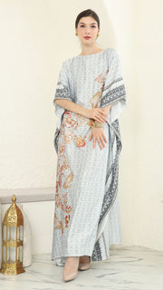 Grey Floral Short Sleeve Kaftan