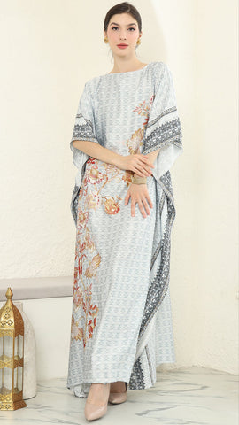 Grey Floral Short Sleeve Kaftan