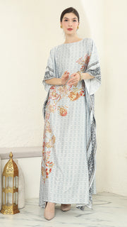 Grey Floral Short Sleeve Kaftan