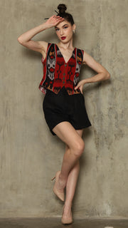 RED IKAT CROP VEST