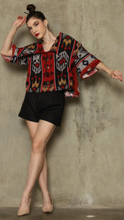 RED TRIBAL IKAT SHORT PANTS