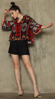 RED TRIBAL IKAT SHORT PANTS