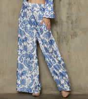 BLUE FLOWER WIDE LEG PANTS