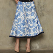 BLUE FLOWER FRINGE SKIRT