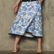 BLUE FLOWER FRINGE SKIRT