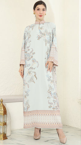 Mint Flower Long Dress Kaftan