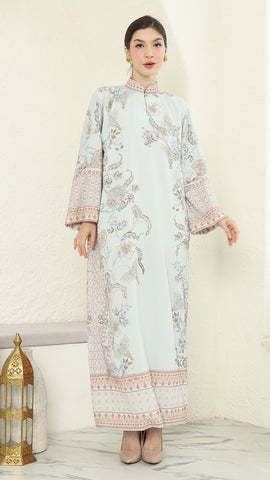 Mint Flower Long Dress Kaftan