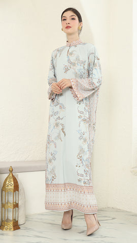 Mint Flower Long Dress Kaftan