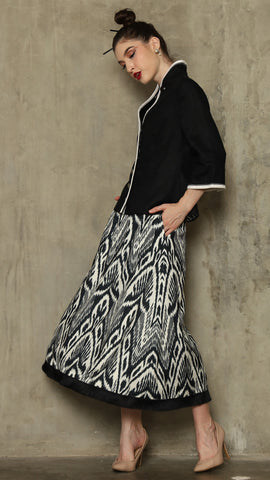 BLACK IKAT FRINGE SKIRT