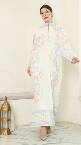 White Flower Long Dress Kaftan