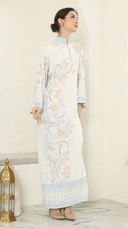 White Flower Long Dress Kaftan